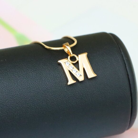 "Rose Gold Letter M Pendant with Crystals – 18K Gold Plated Charm, XPPT1362 - Picture 3 of 13